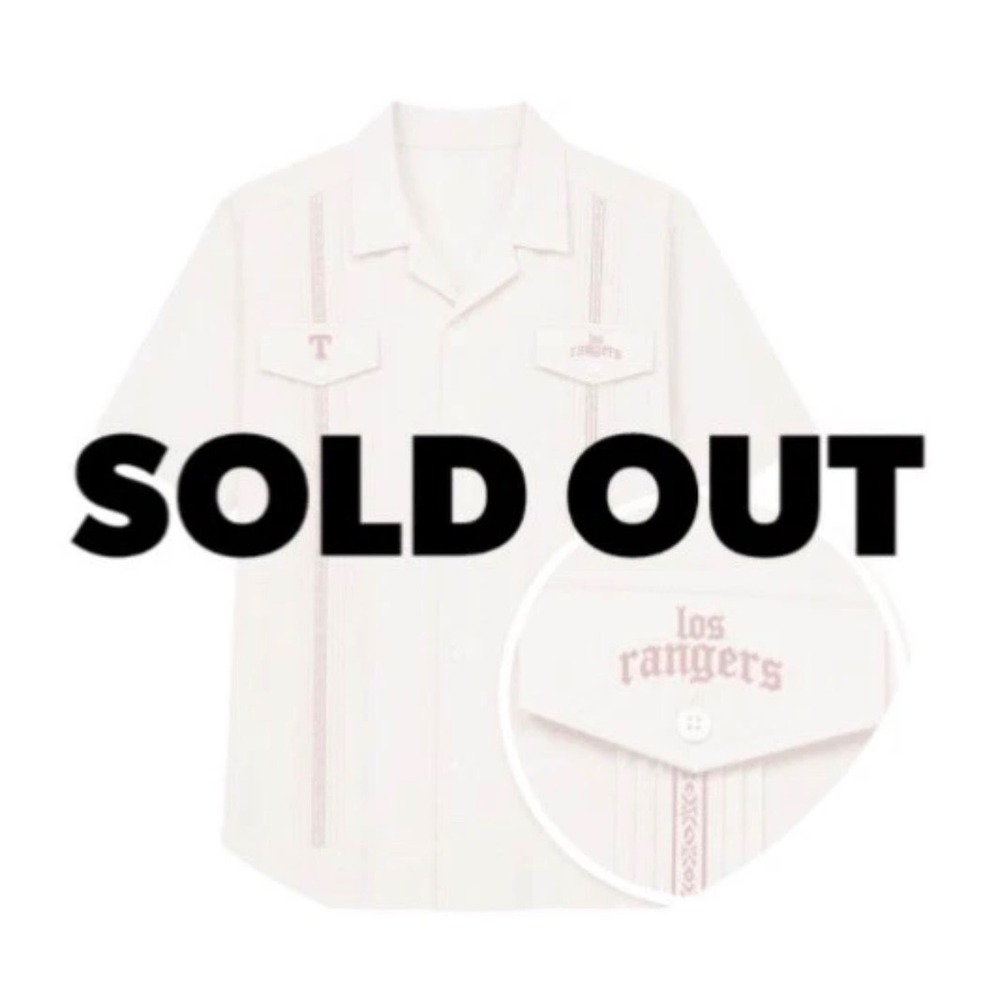 Texas Rangers Guayabera Shirt Mens 2XL Cream Los Rangers Hispanic Heritage Night